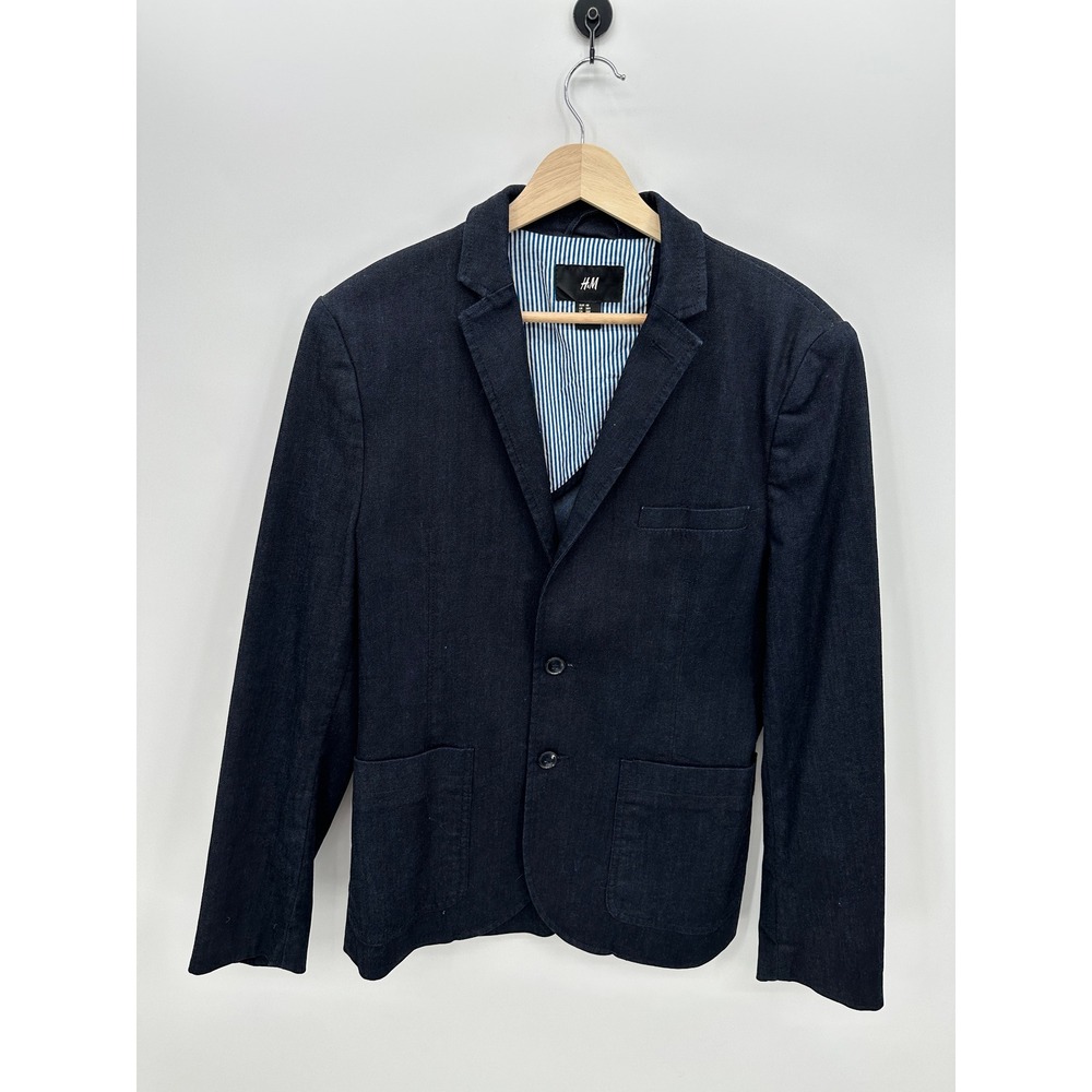 Mens Denim Two Button Blazer Sport Coat Jacket 38R Frat New England Preppy